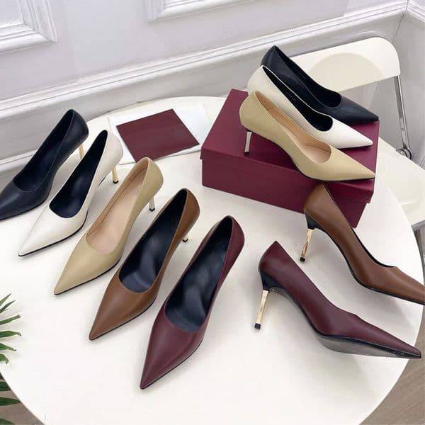 Top quality Real leather simple Minimalism High-heeled shoes Pointed toes pumps heels Stiletto heel dress shoes Luxury designer heel party Office shoes With box 35-41