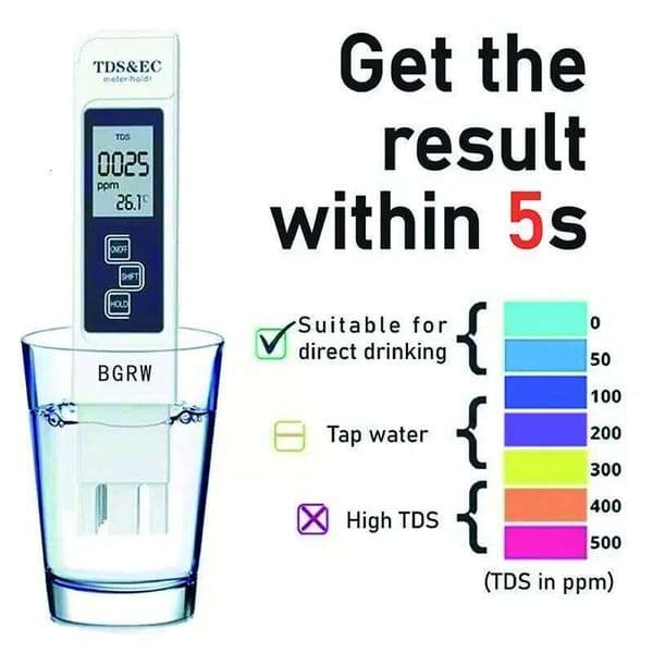 Digital TDS EC Tester 0-9990 Range Multifunctional PPM Temperature Meter for Water Purity Testing White Color