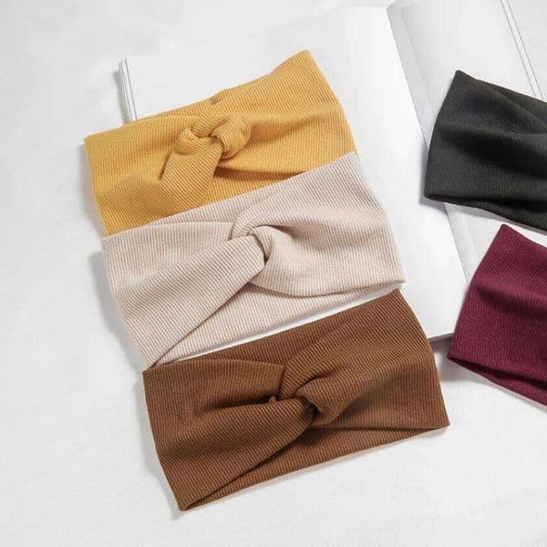Elastic Accessories Women'S New Thread Twist Turban Bandage Solid Wide Knitted Knotted Hair Band Yoga Headband