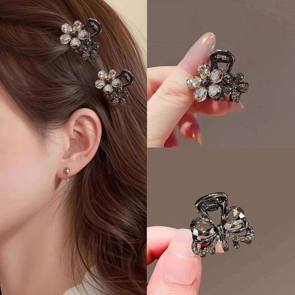 Shiny Rhinestone Cute Mini Flower Claw Women Floral Small Side Clips Elegant Hair Accessories For Daily
