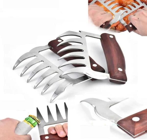 Metal Meat Claws Stainless Steel Meat Forks with Wooden Handle BBQ Meat Shredder Claws Kitchen Tools Tax Duty Free