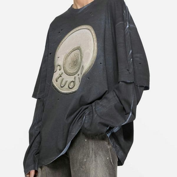 Designer Mens Oversize T Shirt Clothing Tshirt T-shirt Classic digital prints destroy Vintage Long Sleeve Luxury High Streetwear Cotton Loose Tops Tees