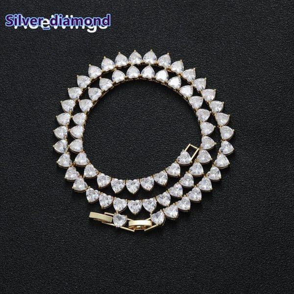 6mm three-prong 1-inch extension chain tennis chain with copper inlaid zircon heart-shaped stone 6mm