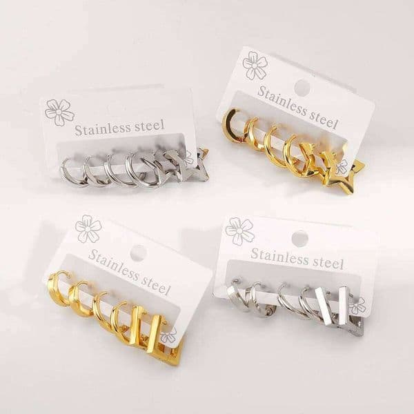 6Pcs Chic Minimalist Stainless Steel Hoop Earrings Set Vintage Geometric Design Ear Buckle for Everyday & Vacation Wear Jewelry