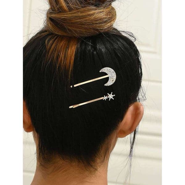 2pcs hair accessories Alloy diamond star Moon a word clip Snowflake hairpin suitable for daily wear to friends