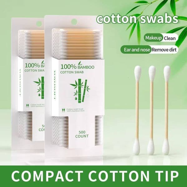 Eco-friendly swabs, 100% biodegradable natural bamboo sticks, double-ended makeup cleaning cotton