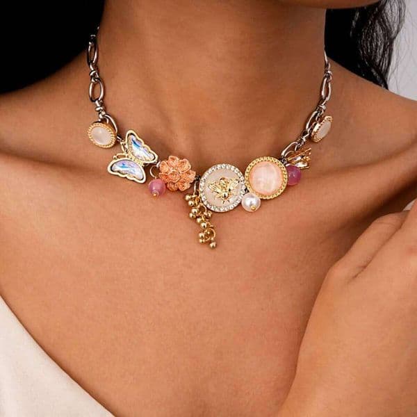 Sweet Pearl Women Cute Fashion Flower Butterfly Mixed Design Clavicle Necklace Birthday Party Jewelry Gift