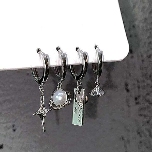 New Cross Star Stud for Women Rhinestone Pearl Set Cool Charm Aesthetic Buckle Earrings Korean Fashion Jewelry