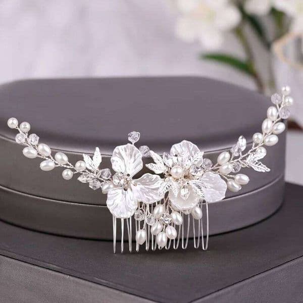 Silver Color Crystal Pearl Hair Clip For Women Bride Rhinestone Flower Wedding Hairpin Comb Headband Tiara Gift