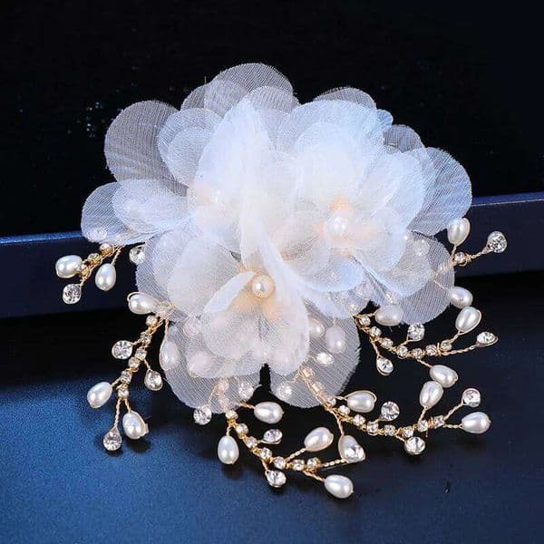 Crystal Pearl Flower Hairpin For Women Bride Rhinestone Bridal Wedding Hair Accessories Jewelry Clip Pin Headband Gift