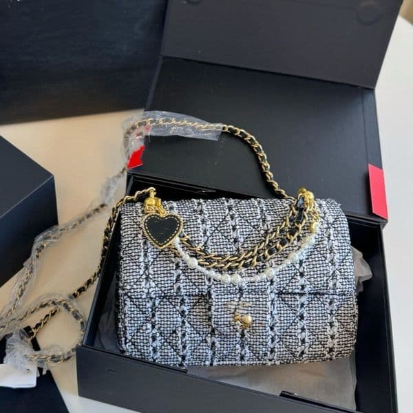 New Autumn winter Plaid Pattern Wool Small Fragrance Ringer Chain Shoulder Cross-body Bag for Women
