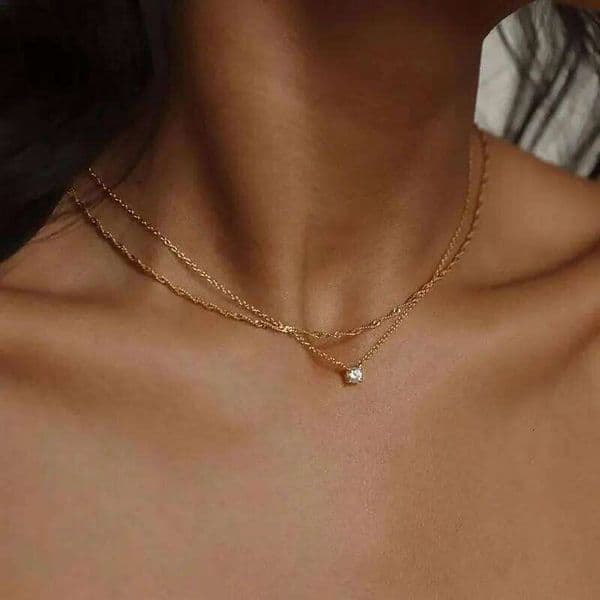 Elegant Zircon Inlaid Pendant Necklaces Women Wavy Layered Double Layer Clavicle Chains Minimalist Banquet Party Jewelry Gifts