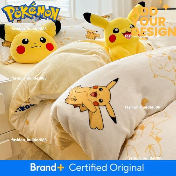 Autumn And Winter Thickened Milk Velvet Four-Piece With Pikachu Cartoon Anime Pokemon Bedding Set