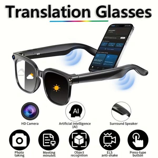 M02S Smart Glasses with 8MP Camera for Real-Time Language Translation & Hands-Free Calls