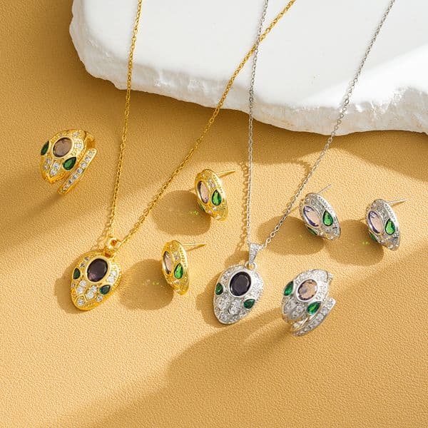 Luxurious Brand Designer Eight-tailed Snake Head Necklace And Earrings Set - Finely Set Personalized Style Banquet Earrings And Necklaces Set