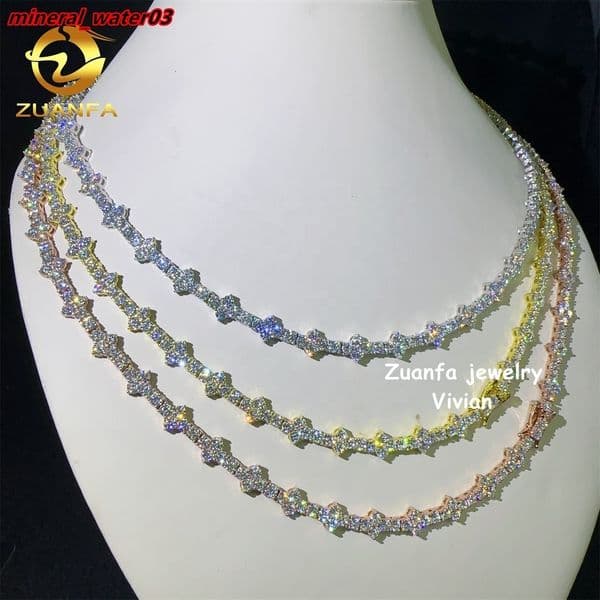 New 925 Sterling Silver Hip Hop Pass Diamond Tester Fashion 3mm Cross Moissanite Tennis Chain Necklace
