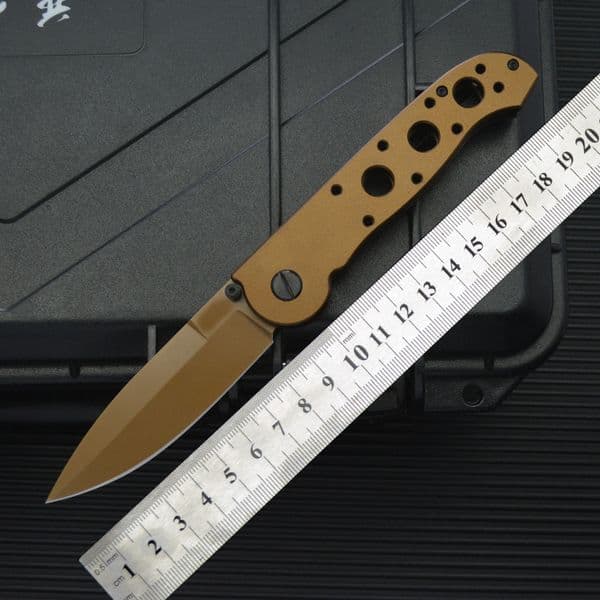 M16 Knife Carson Flipper 3.54 D2 Drop Blade, Desert Tan, Nylon Fiber Handles