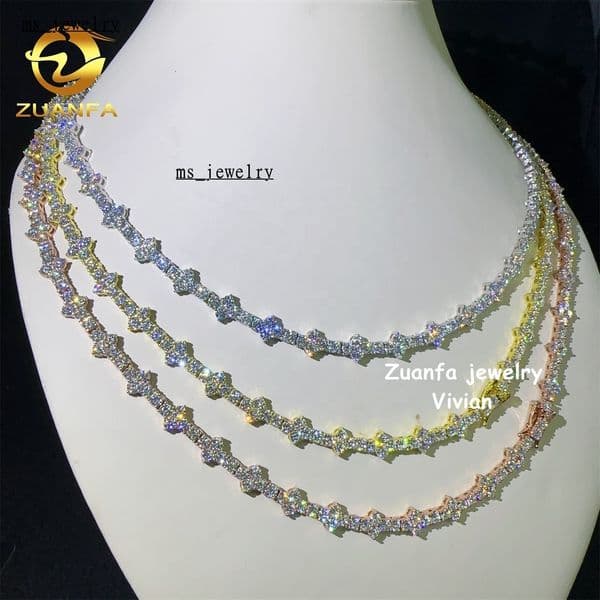 925 Sterling Silver Hip Hop Pass Diamond Tester Fashion 3mm Cross Moissanite Tennis Chain Necklace