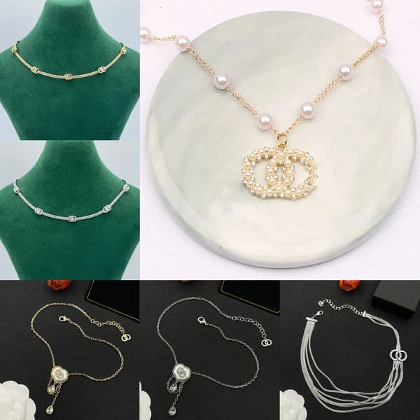 Fashion Jewelry Lover Women's Necklace with Crystal Pearl Charm Choker Sweater Designer Letter Pendant Chain Wedding Accessories Gifts High Quality Necklaces