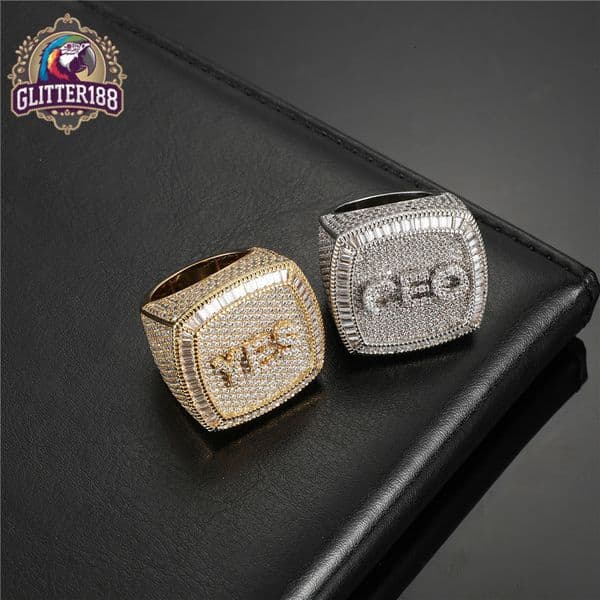 Hip Hop Custom Letter Champion Men Ring Full Iced Out Big Ring 10K Gold Plated Customized Diamond Ring