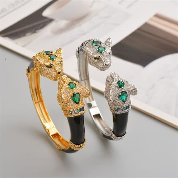 S925 Electroplated Open Bracelet Jewelry Diamond Designer Bracelet Male Female Couple Finger Jade Luxury Bracelet Animal Jade Light Luxury Gold Plating