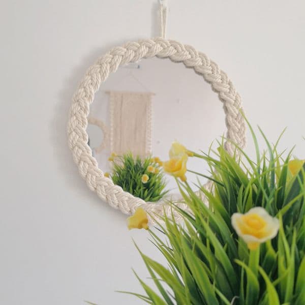 Handmade Cotton Rope Mirror Coastal Boho Wall Decor Bohemia Circle Mirrors for Bathroom Vanity Bedroom Rope Wall Mirror