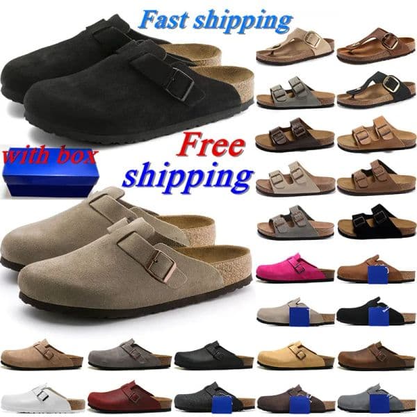 with box Designer Clogs Sandals Clog Slippers Cork Flat High Quality Fashion Summer Genuine Leather Slide Favourite Beach Casual Shoes Women Men Size 35-46