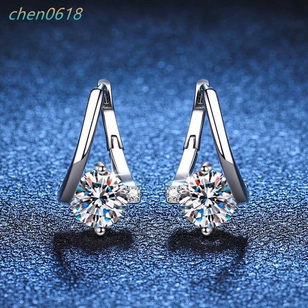 WZ016 Fine Vvs Plated Platinum 925 Sterling Silver Earring Jewelry Moissanite Wedding Engagement Earrings for Women