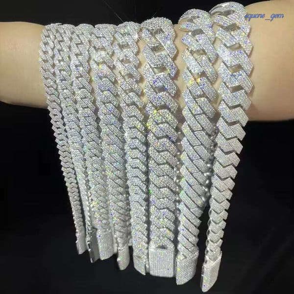 Sgarit Jewelry Manufacturer Wholesale Link 925 Silver Vvs1d Moissanite Diamond Cuban Chain Necklace Men