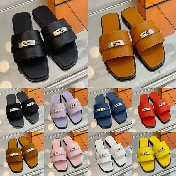 Designer sandals Sandales Slippers with lock Womens slippers fashionable floral slippers leather rubber flat shoes slides summer beach shoes bathroom slippers
