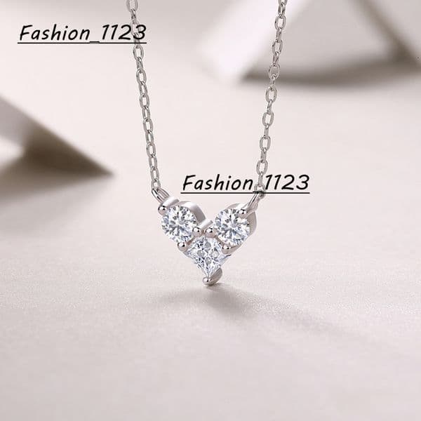 Heart Pendant Necklace Women Wedding Jewelry 925 Sterling Silver Three Stones Moissanite Pendant Necklace