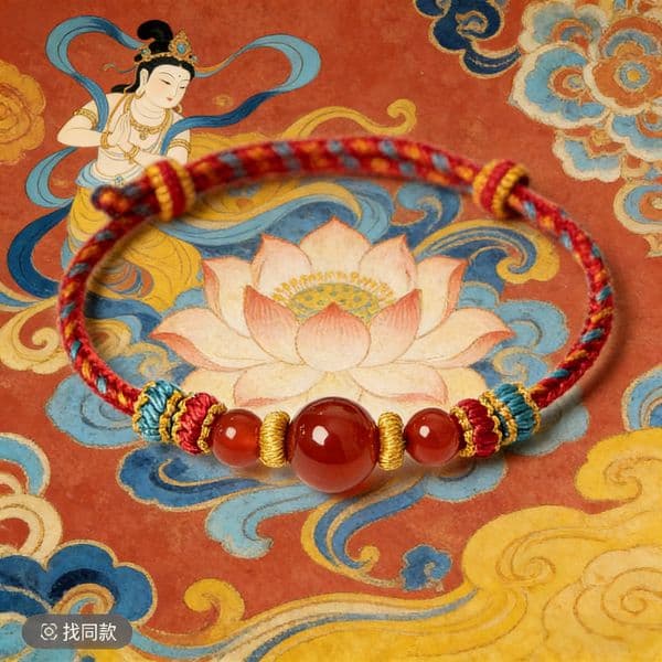 China Dunhuang Chinese Style Red Agate Sugar Heart Agate Silver Shining Stone Bracelet Jade Bracelet Couple Classical Beauty Best Friend Red String Gift