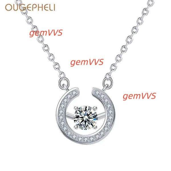 OUGEPHELI Moissanite S925 Ring Pendant Natural Stone Necklace European American Ins Shake Tone Same Clavicle Chain