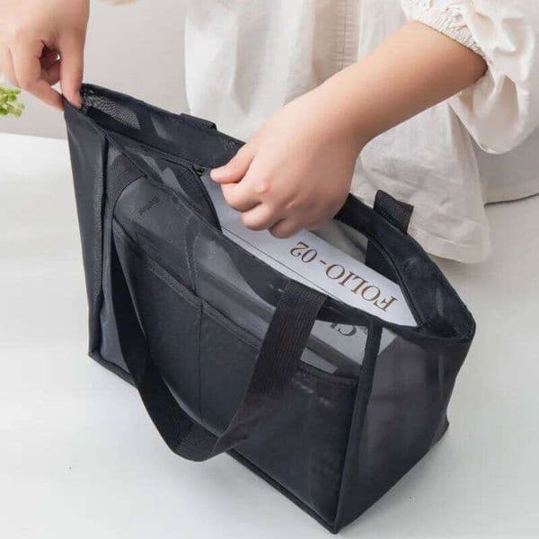 Handbag With Large Capacity Nylon Mesh Storage Shopping Bag, Outdoor Portable Shoulder Bag 26H0206