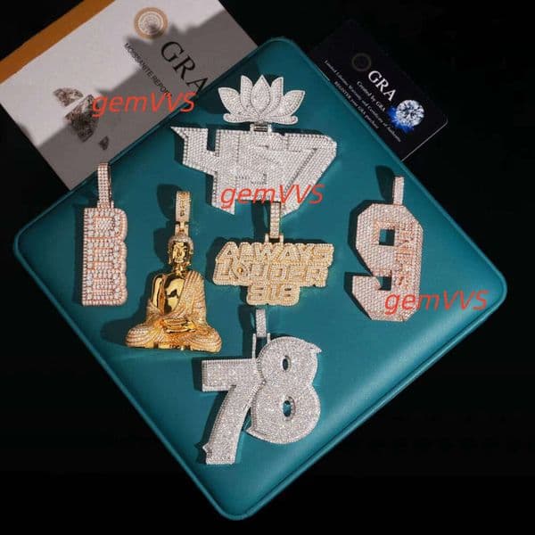 Hip Hop Moissanite Iced Out Pendant Luxury Street Style Statement Jewellery For Men Women Party Fashion Wear