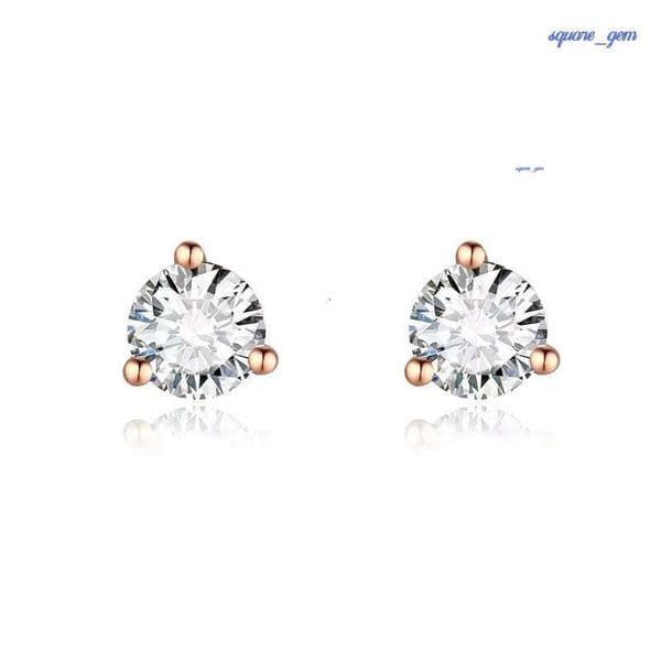 18K Rose Gold Classic Unisex Style Star Pattern Stud Earrings Round Cut Lab-Grown Diamond For Anniversaries And Parties