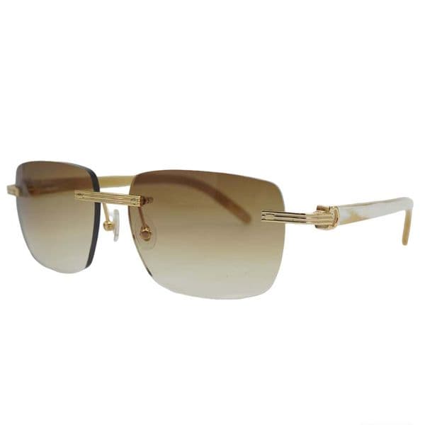 Luxurious Sunglasses High-End Designer Inspired Horn and Premium Alloy Metal Rimless Frameless Sun Glasses with Authentic Horn Material for Men Women