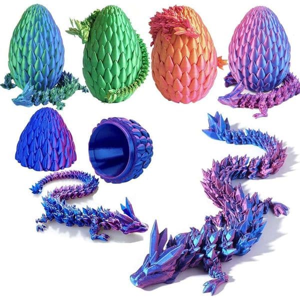 Qxbuhe 12inch 3D Printed Egg,Mystery Crystal Dragon Toys,Articulated Dragon,Home Desk Decor Easter Surprise Dinosaur Eggs,Adults Fidget Toys for Autism/ADHD