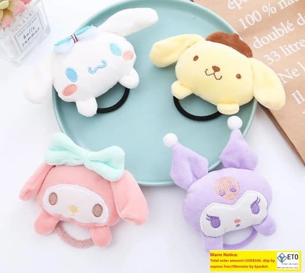 Kawaii Fashion Kuromi Cinnamoroll Charms Hairband Girls Elastic Hair Band Accessories 4 Colors LL