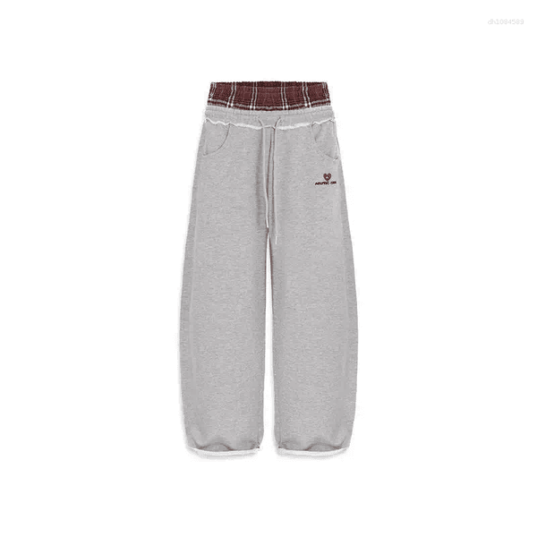 Men's Pants Deeptown Gray Vintage Striped Embroidery Women Sweatpants Double Waist American Style Straight Sports Baggy Casual Hip Hop