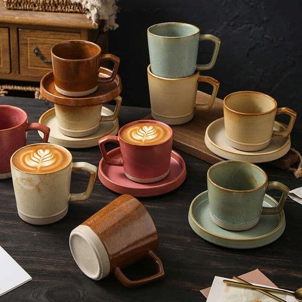Vintage Japanese Style Kiln Change Clay Afternoon Tea Latte Art Cup Cake Dessert Plate Household Mug B5