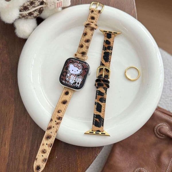 Watch strap Thin Leopard Print Plush Leather Band Cozy Strap Compatible with Watch Series 7-11 Ultra SE