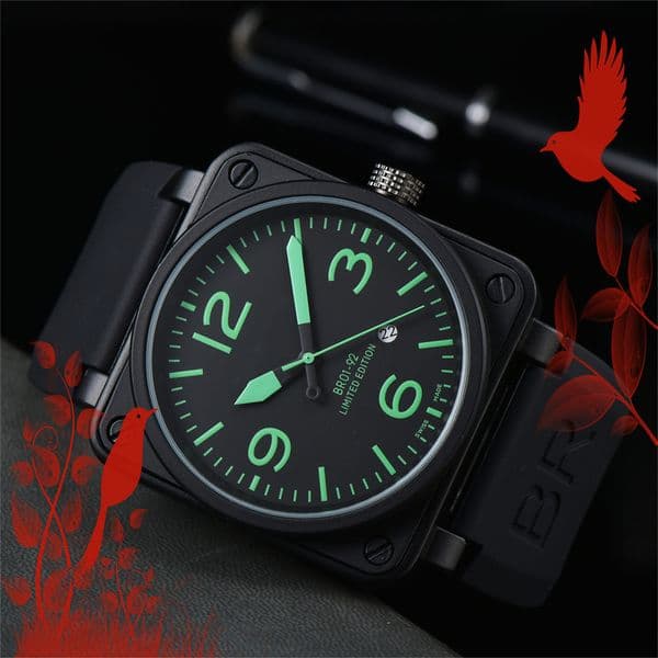 Mens INSTRUMENTS BELLity & ROSSity Wristwatches Men Automatic Mechanical Watch Brown Leather Black Rubber watches Multifunction Six Stitches #979