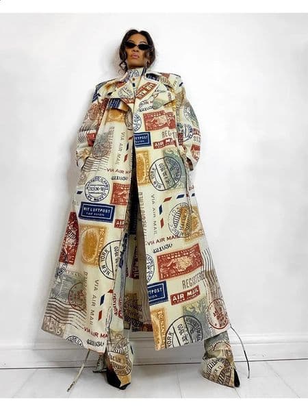 Women Oversize Trench Coat Scrawl Printed Long Stand Collar Lapel Overcoat Pockets Streetwear Shacket Jacket Coatwear 260126