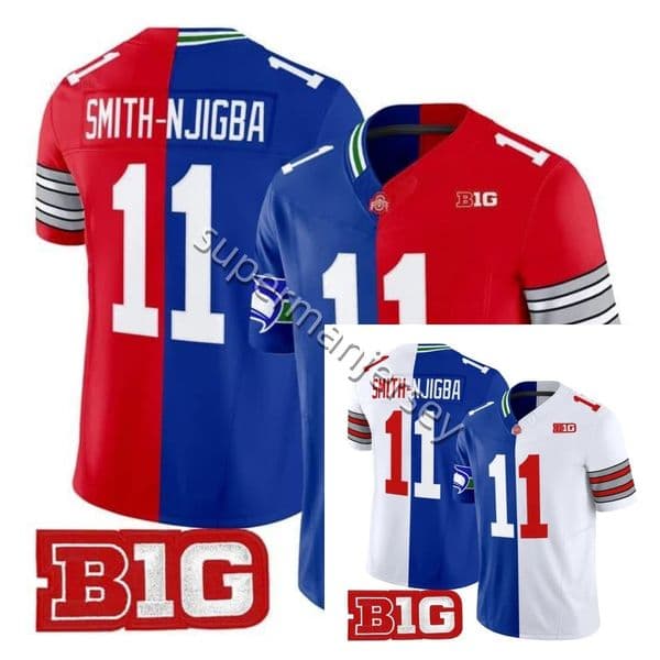 Super Bowl LX 2026 Seattles Seahawkss Smith-Njigba 11 Ohio States Buckeyes football Jersey Split style