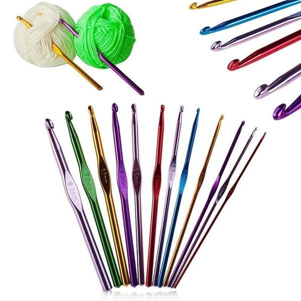 12Pcs/Lot Crochet Hook Set 2-8 mm Coloured Metal Needle Ergonomic Handle Sewing Knitting Hook Needles Yarn Weave Sweater DIY Hand Craft Tools JY1143