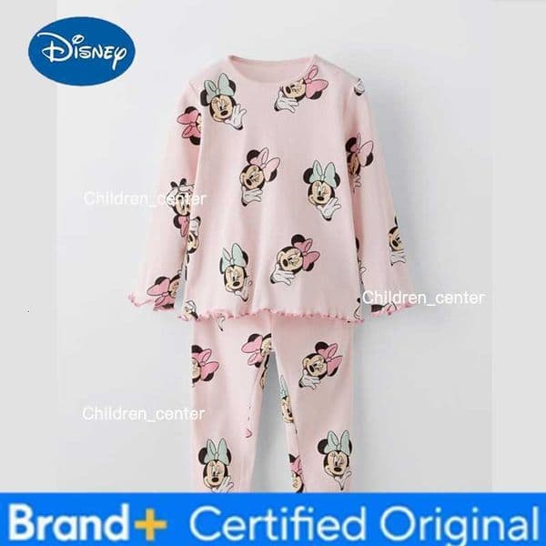 Cute Home Wear 2 Piece Set Baby Clothing Mickey Minnie Printing Long Sleeve Outfits Thin Soft Bottoming Shirt Pants For Toddler H260225