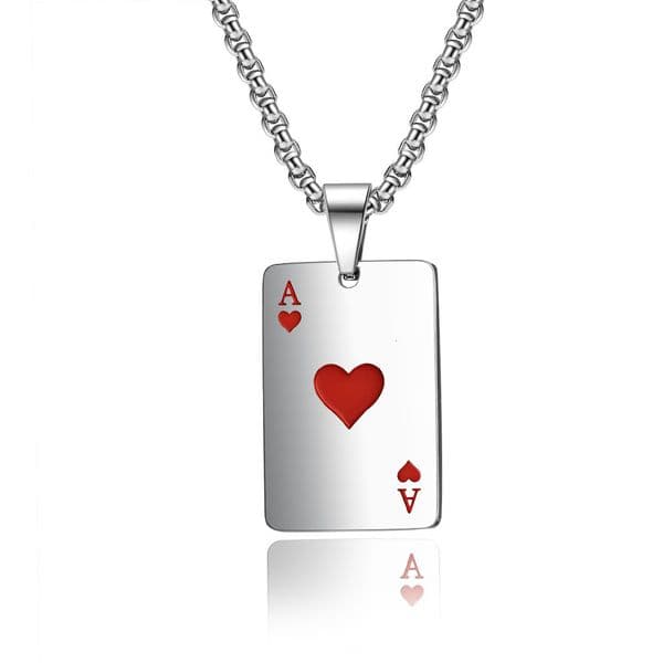 best-selling hip-hop fashion sweater chain, simple and versatile poker card heart-shaped couple necklace pendant wholesale