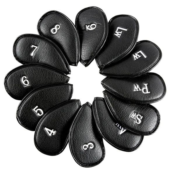 Premium Closure Leather Golf Club Head Covers Set of 11 Fits Most Club Heads Embroidered Club Labels o260124