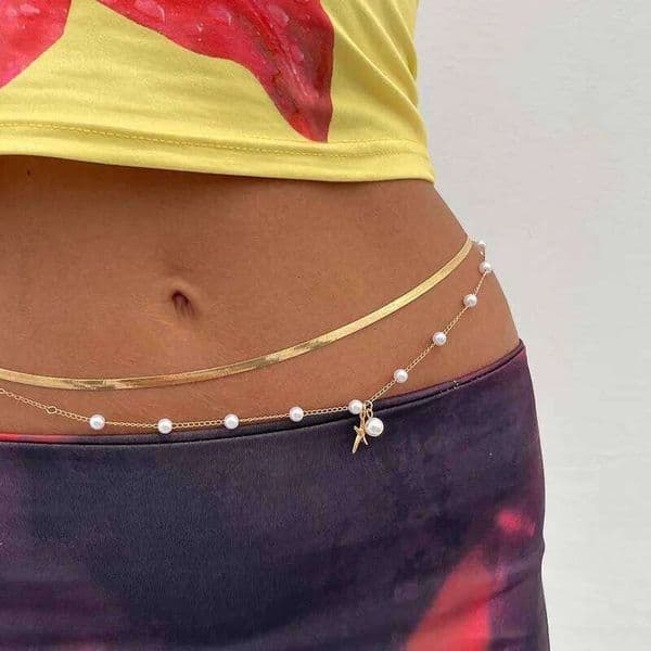 Fashion Metal Starfish Pendant Waist for Women Sexy Gold Color Pearl Beaded Snake Bone Belly Chain Jewelry Gifts Y260225